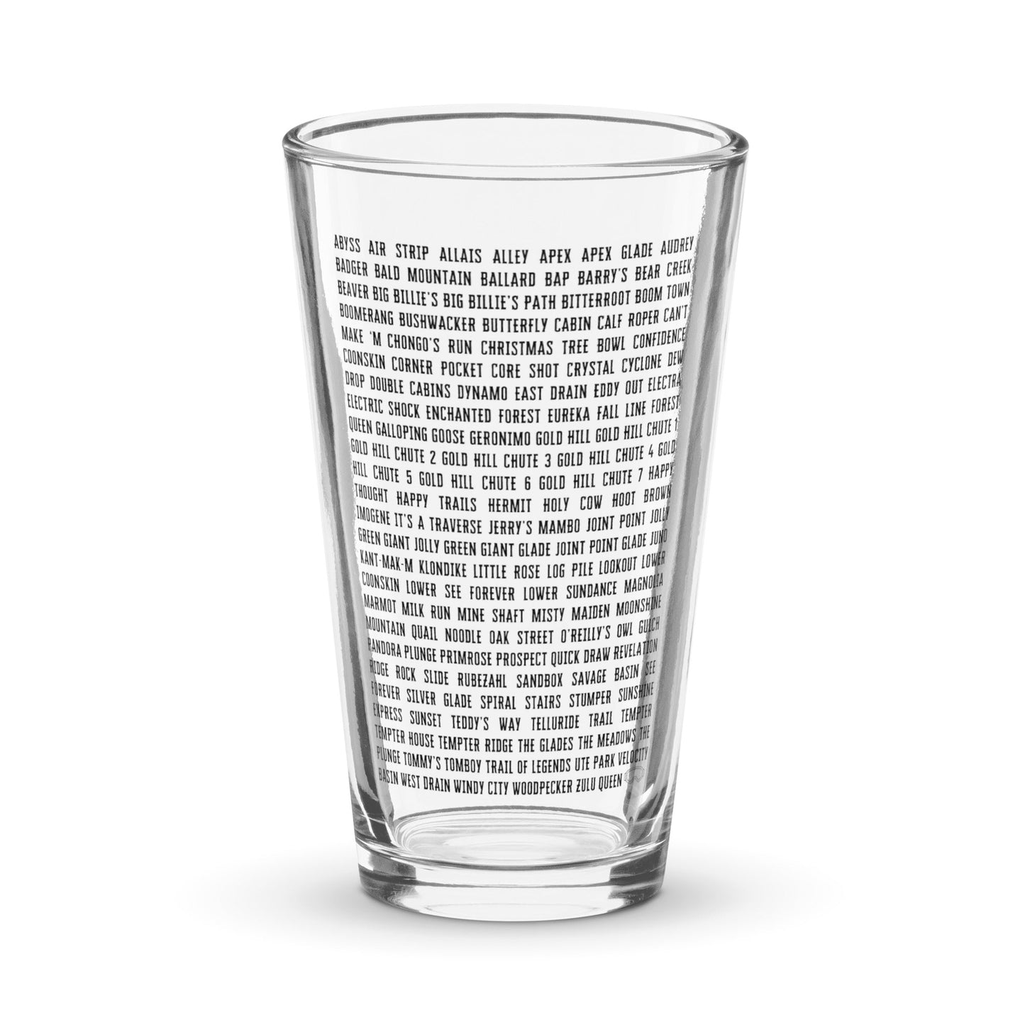 Telluride Ski Resort Trail Map Names Pint Glass , 16oz - Telluride Shop