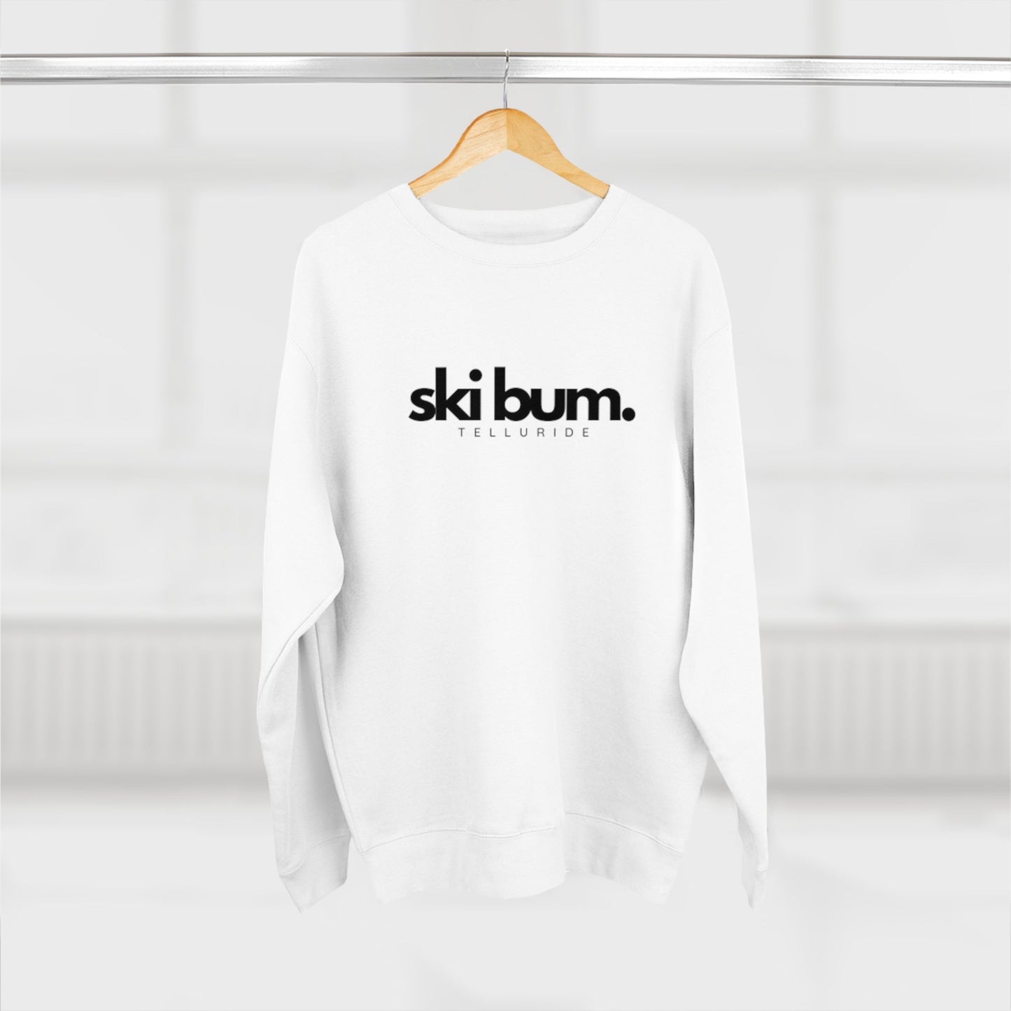 "Ski Bum" Premium White Crewneck Unisex Sweatshirt - Telluride Shop