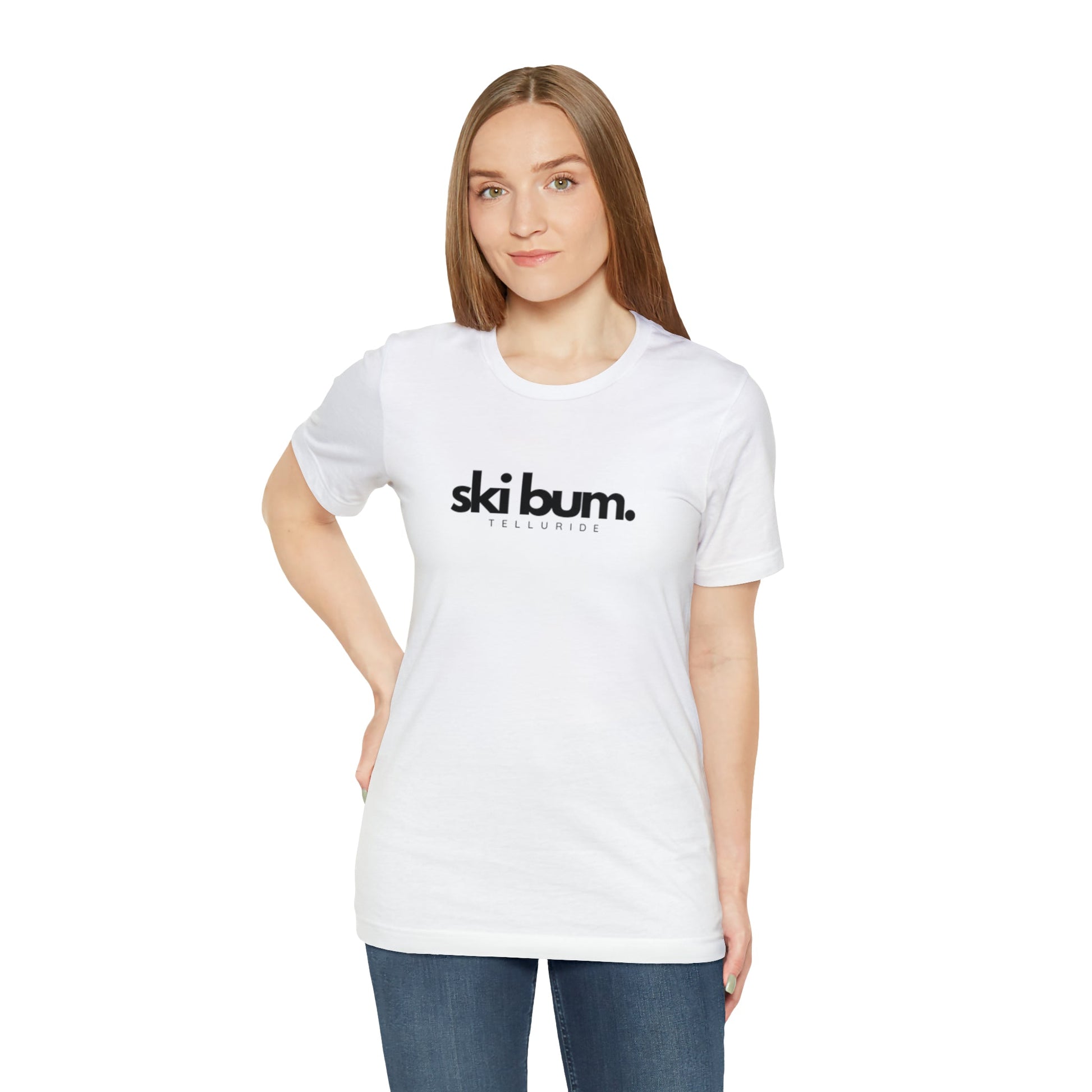 "Ski Bum" White Short Sleeve Unisex Tee - Telluride Shop