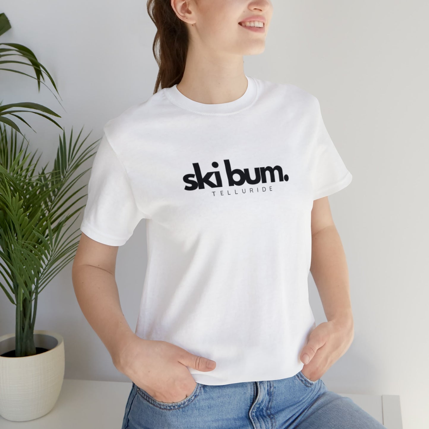 "Ski Bum" White Short Sleeve Unisex Tee - Telluride Shop