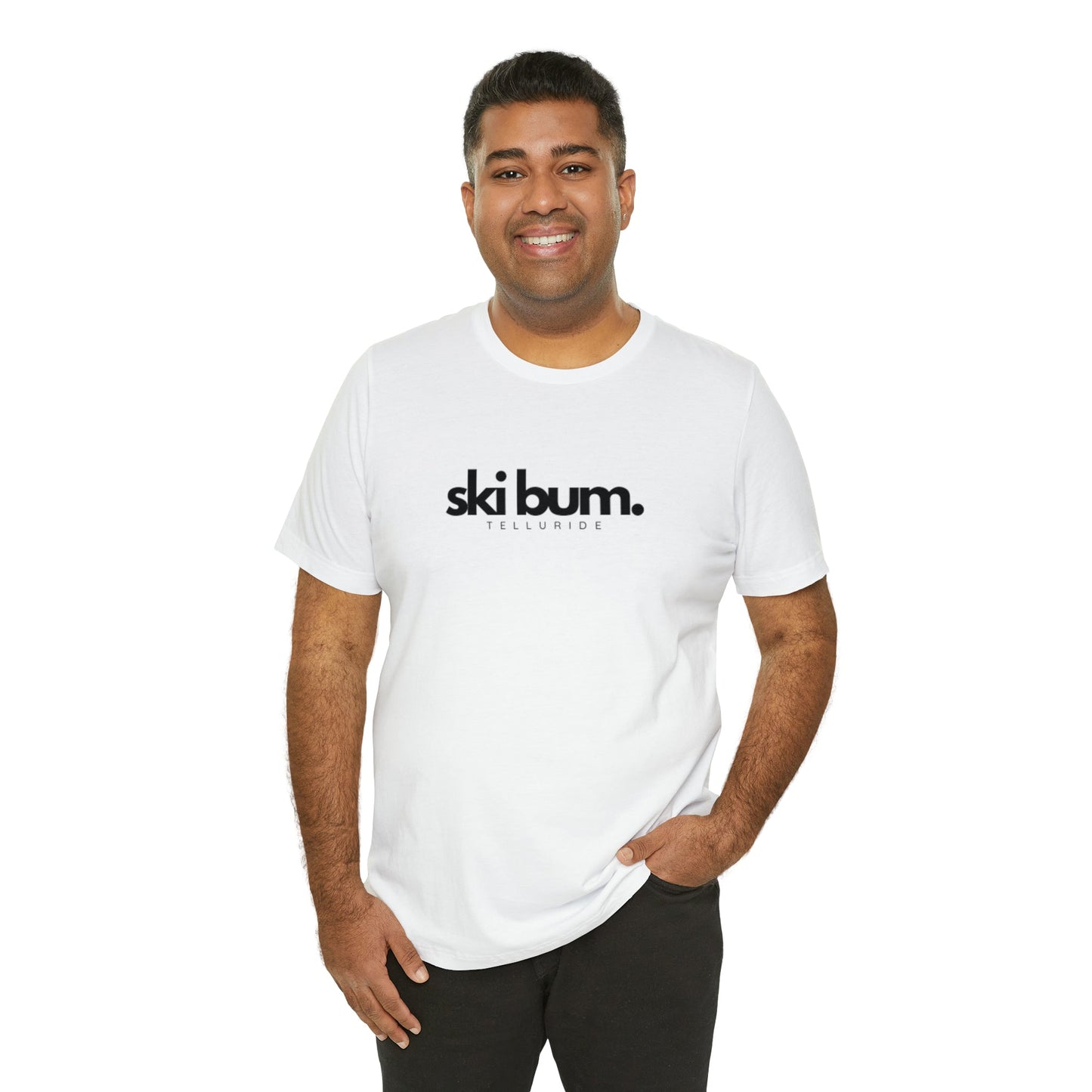 "Ski Bum" White Short Sleeve Unisex Tee - Telluride Shop