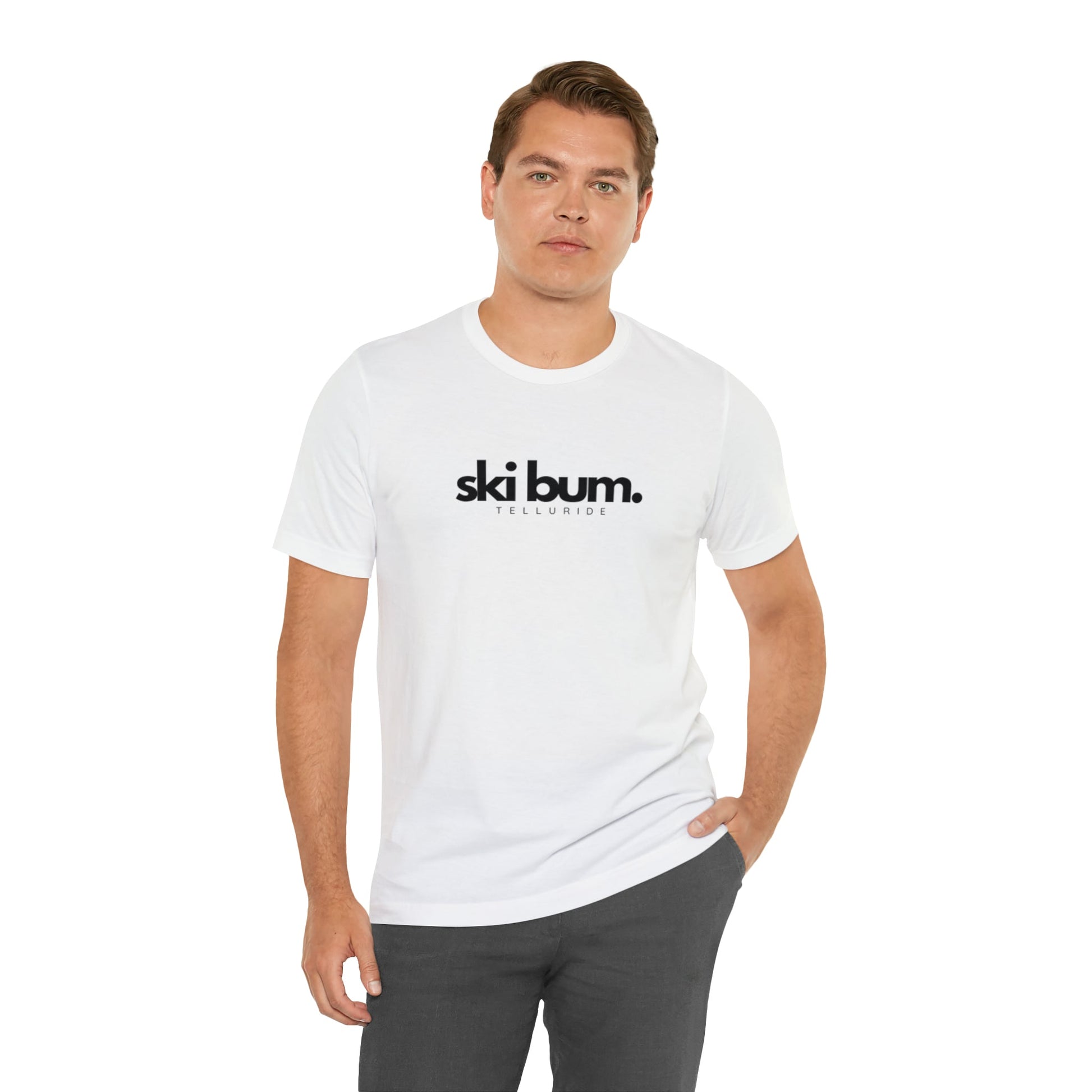 "Ski Bum" White Short Sleeve Unisex Tee - Telluride Shop